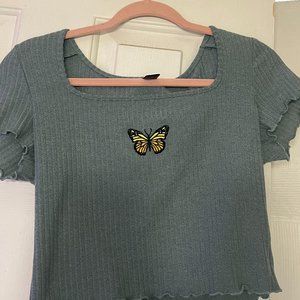 shein cropped shirt square neck size L